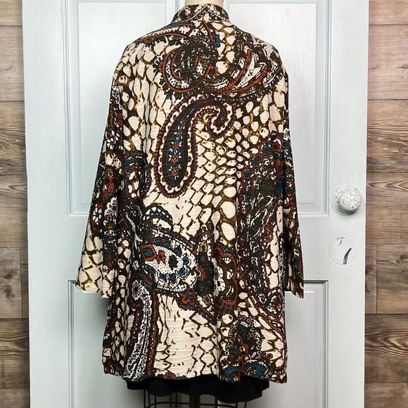 Long Blazer Jacket Multiples Top Brown Cream Teal Paisley NWT Plus Sz 2X - Picture 3 of 12